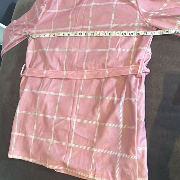 Women’s Pink Turn Down Collar Wrap Trench Coat Grid Pattern Size L (**Tag XL) - Picture 12 of 12